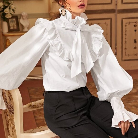 MODA ME COUTURE Tops - GLAM GIRL Statement lantern Sleeved Blouse white